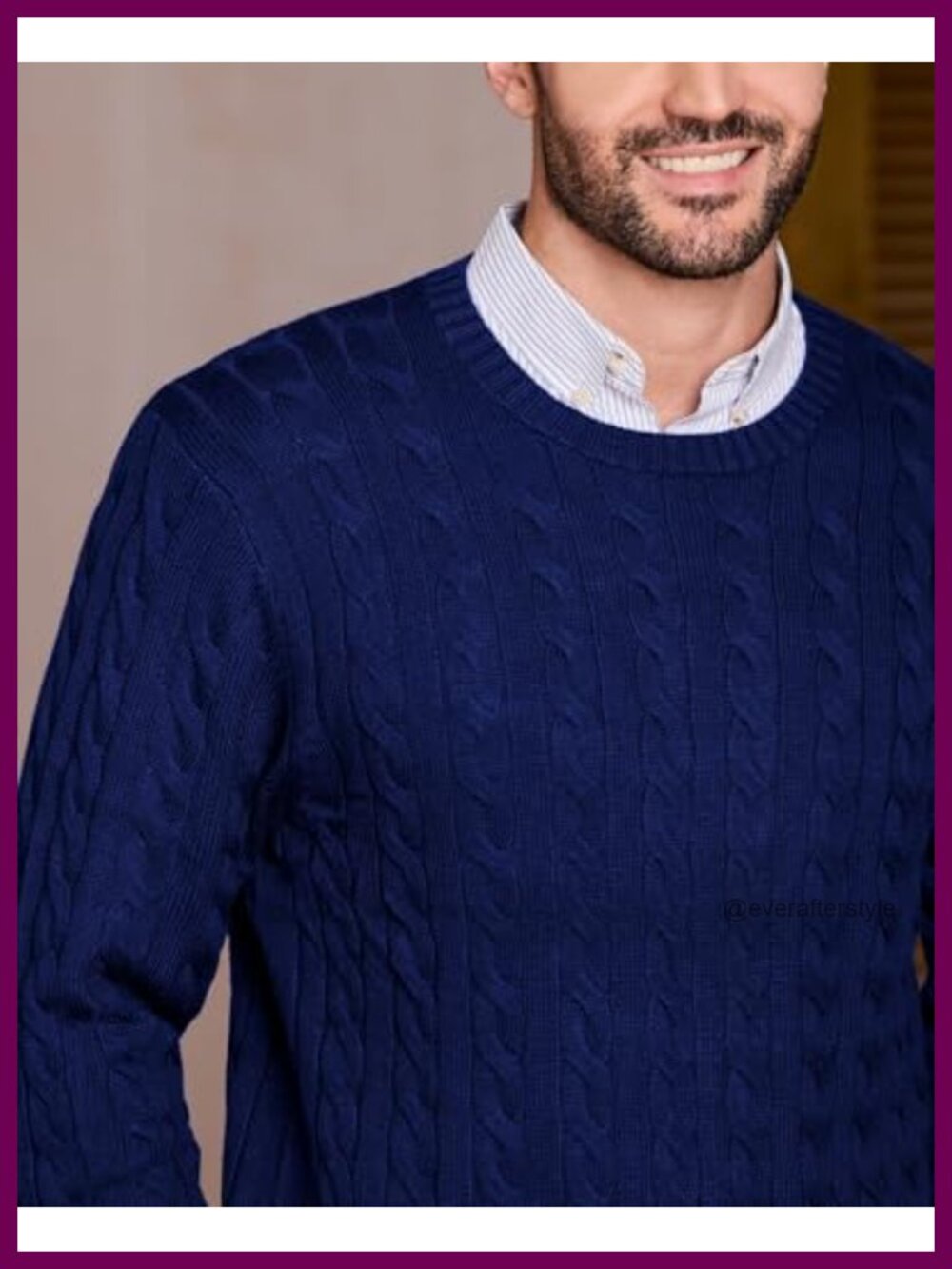 Mens Wool Blend Crewneck Cable Knit Pullover Sweater - Picture 3 of 6